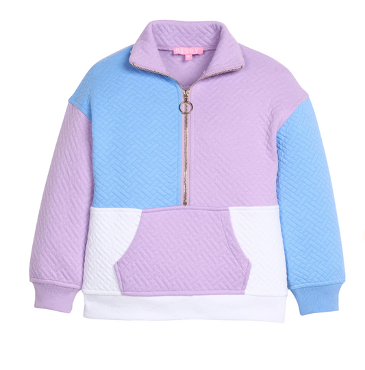 Colorblock Pullover, Lavender & Blue Quilted Trellis