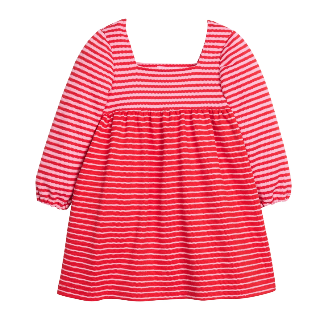 Cora Dress, Red & Pink Pique Stripe