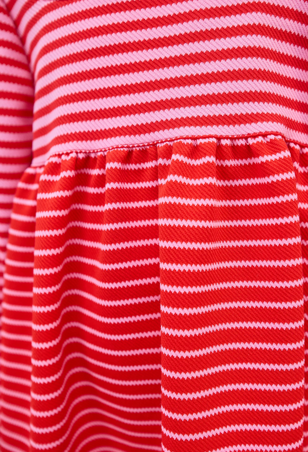 Cora Dress, Red & Pink Pique Stripe