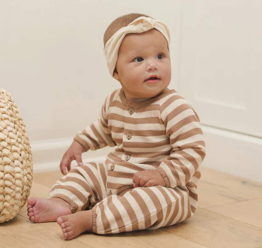 Waffle Long Sleeve Jumpsuit, Harvest Stripe