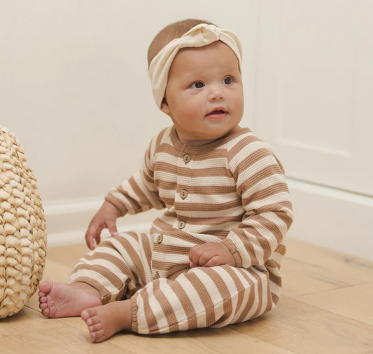 Waffle Long Sleeve Jumpsuit, Harvest Stripe
