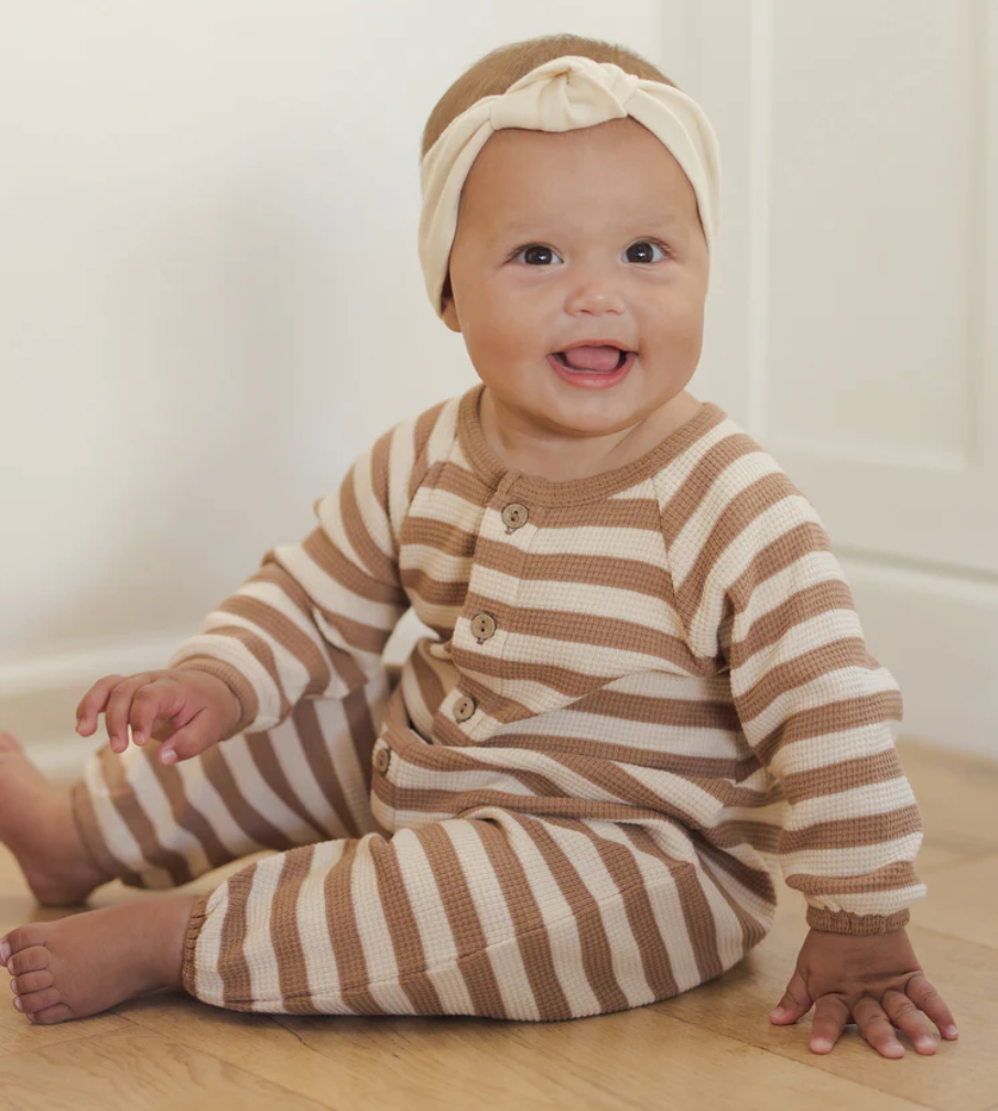 Waffle Long Sleeve Jumpsuit, Harvest Stripe