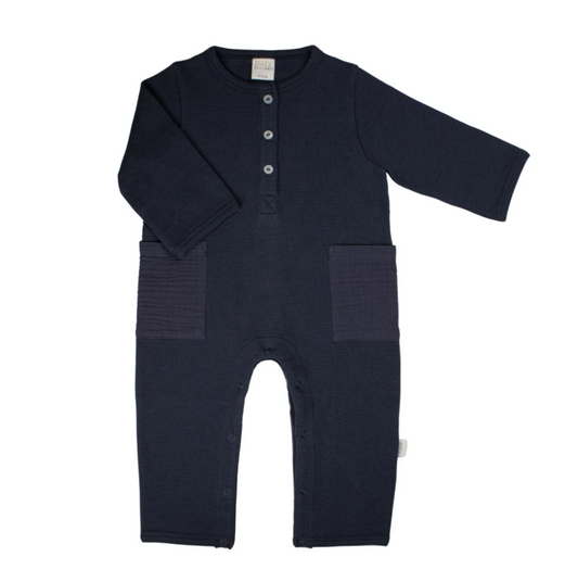 Waffle Knit Romper, Navy