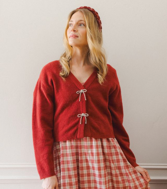 Women's Bow Cardigan, Ruby