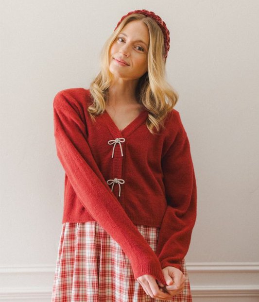 Women's Bow Cardigan, Ruby