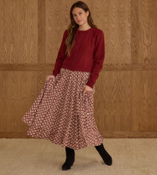 Women's Ruffle Tiered Midi Skirt Ruby Fleur | Large - Magpies Paducah