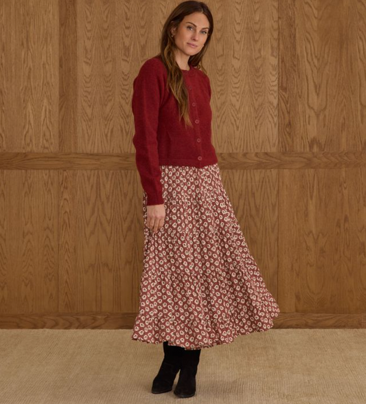 Women's Ruffle Tiered Midi Skirt Ruby Fleur | Large - Magpies Paducah