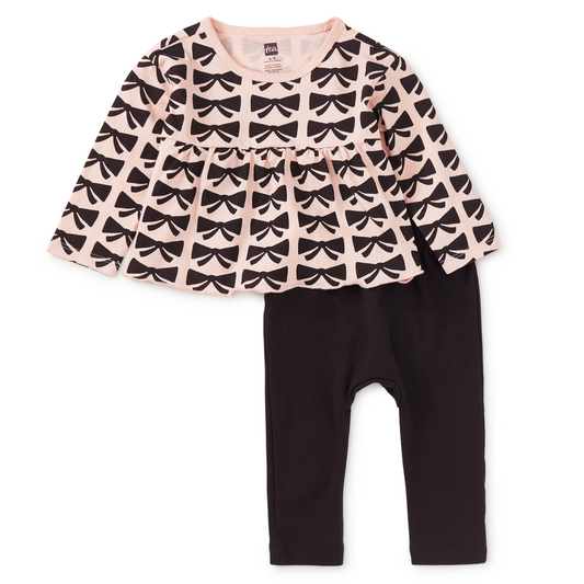 Peplum Top + Pants Set, Bow