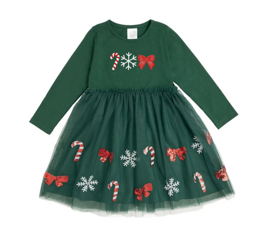 Emerald Candy Cane Sequin Tulle Dress - Magpies Paducah