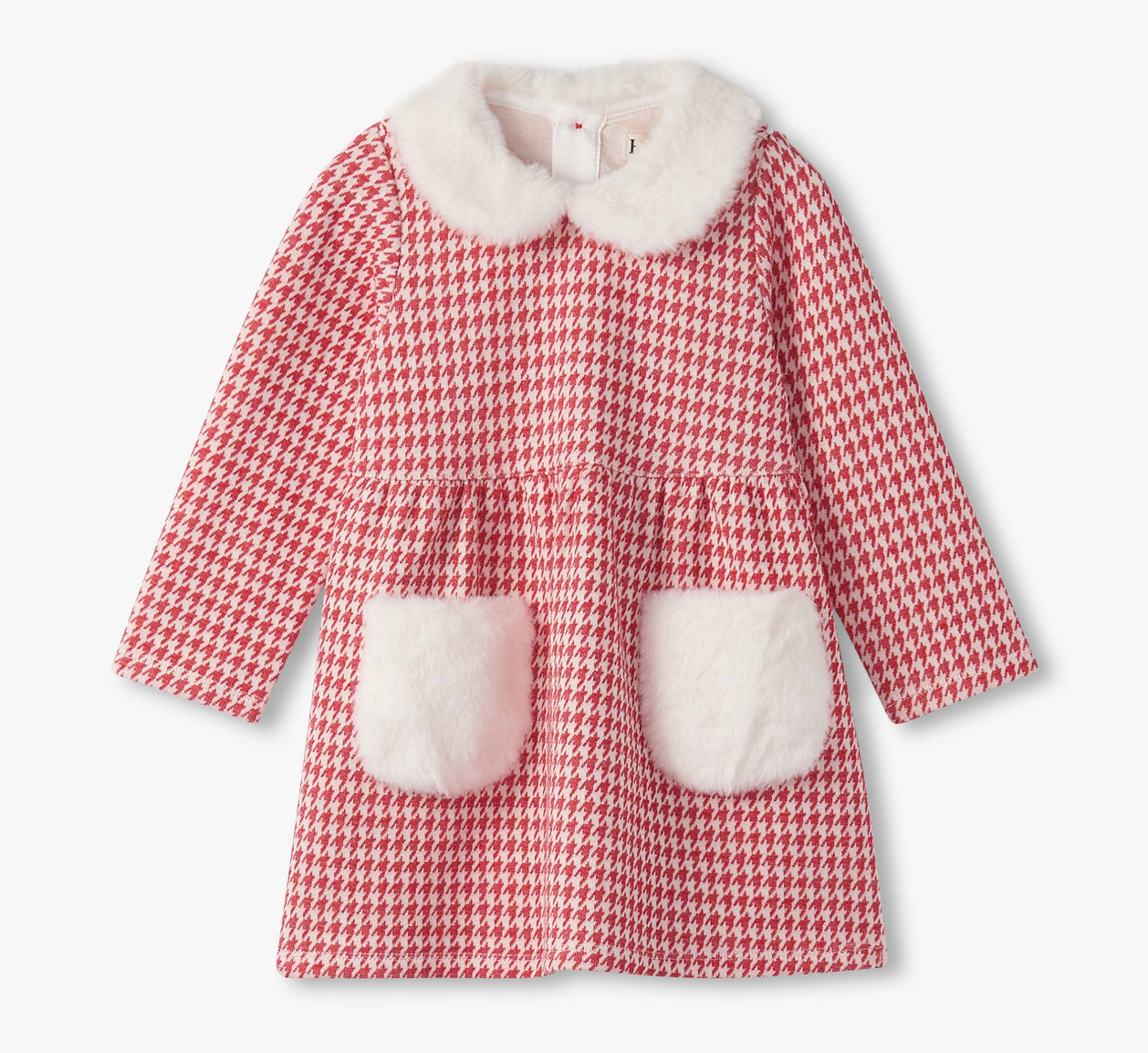 Red Houndstooth Fur Trim Dress - Magpies Paducah