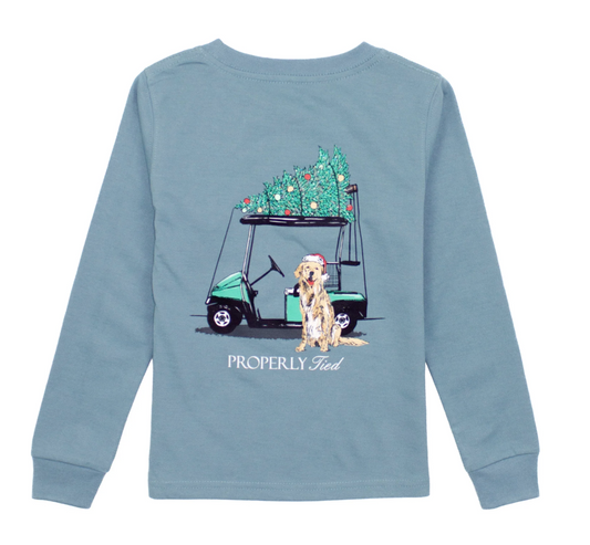Long Sleeve Tee, Steel Blue Santa's Caddy