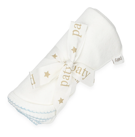 Paty Pointelle Swaddle, White/Blue Trim - Magpies Paducah