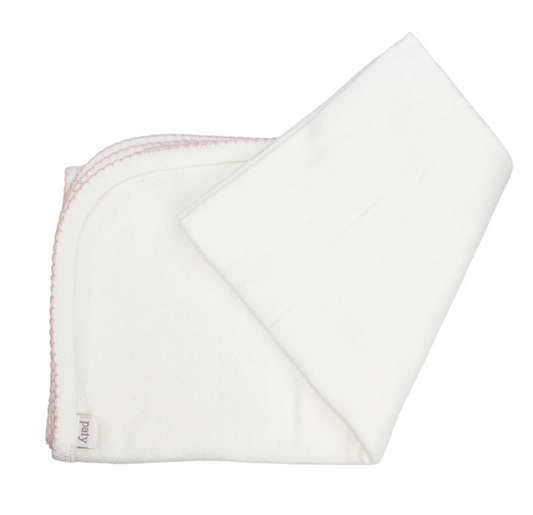 Paty Pointelle Swaddle, White/Pink Trim