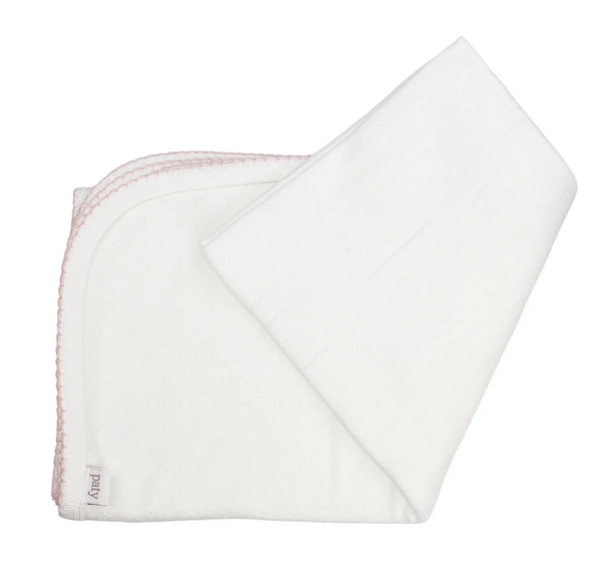 Paty Pointelle Swaddle, White/Pink Trim