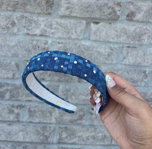 Crystalized Woven Denim Headband - Magpies Paducah