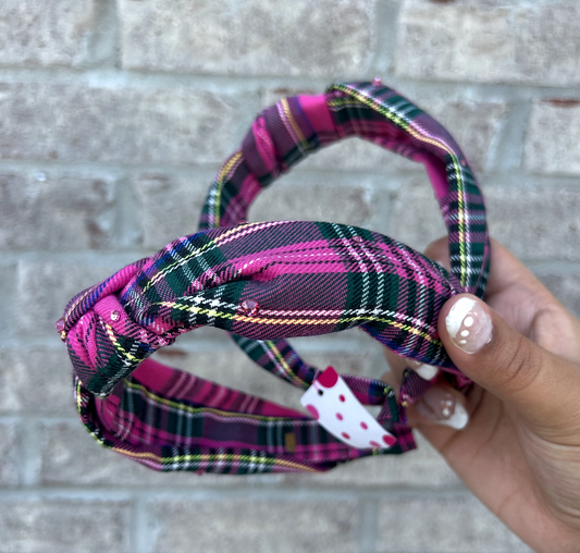 Pink Plaid Knot Headband