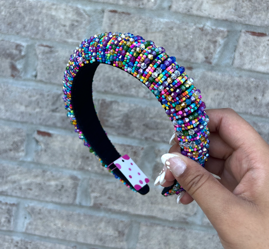 Multi Glass Seed Bead Halo Headband - Magpies Paducah