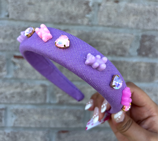 Purple Denim Gummy & Jewel Headband - Magpies Paducah