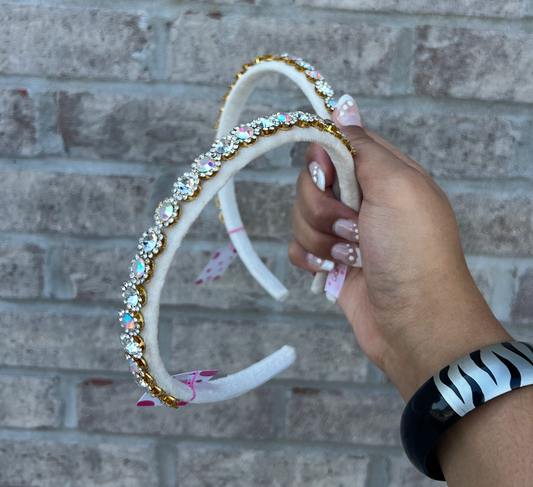 Ivory Velvet Jewel Thin Headband - Magpies Paducah