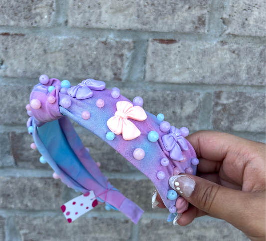 Bow Tail Pearl Knot Headband, Lavender Mix
