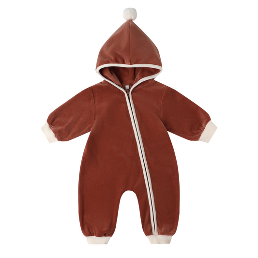 Velour Zip Jumpsuit, Cranberry
