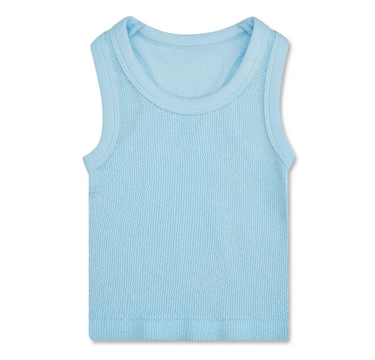 Smocked Racerback Tank, Light Blue