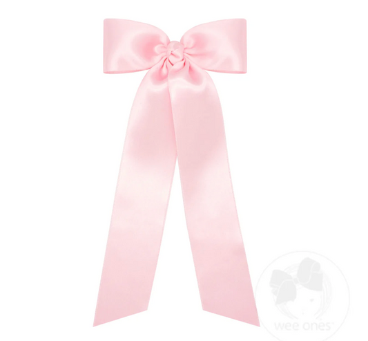 Medium French Satin Bow w/ Tails, Light Pink