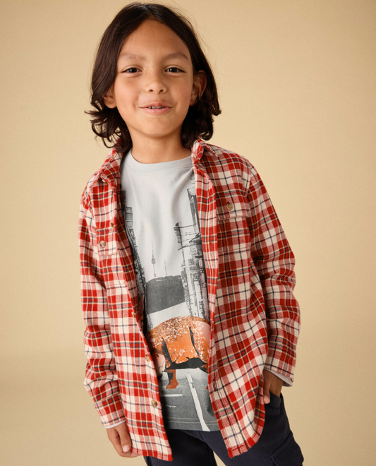 Flannel Button Up, Red Plaid - Magpies Paducah