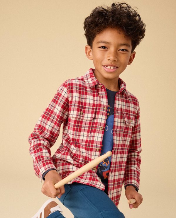 Flannel Button Up, Red Plaid - Magpies Paducah