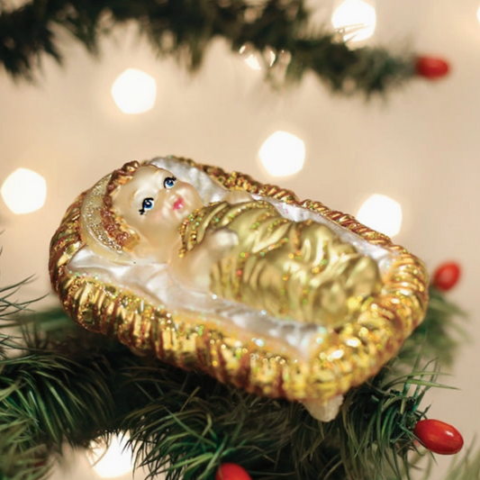 Baby Jesus in Manger Ornament - Magpies Paducah