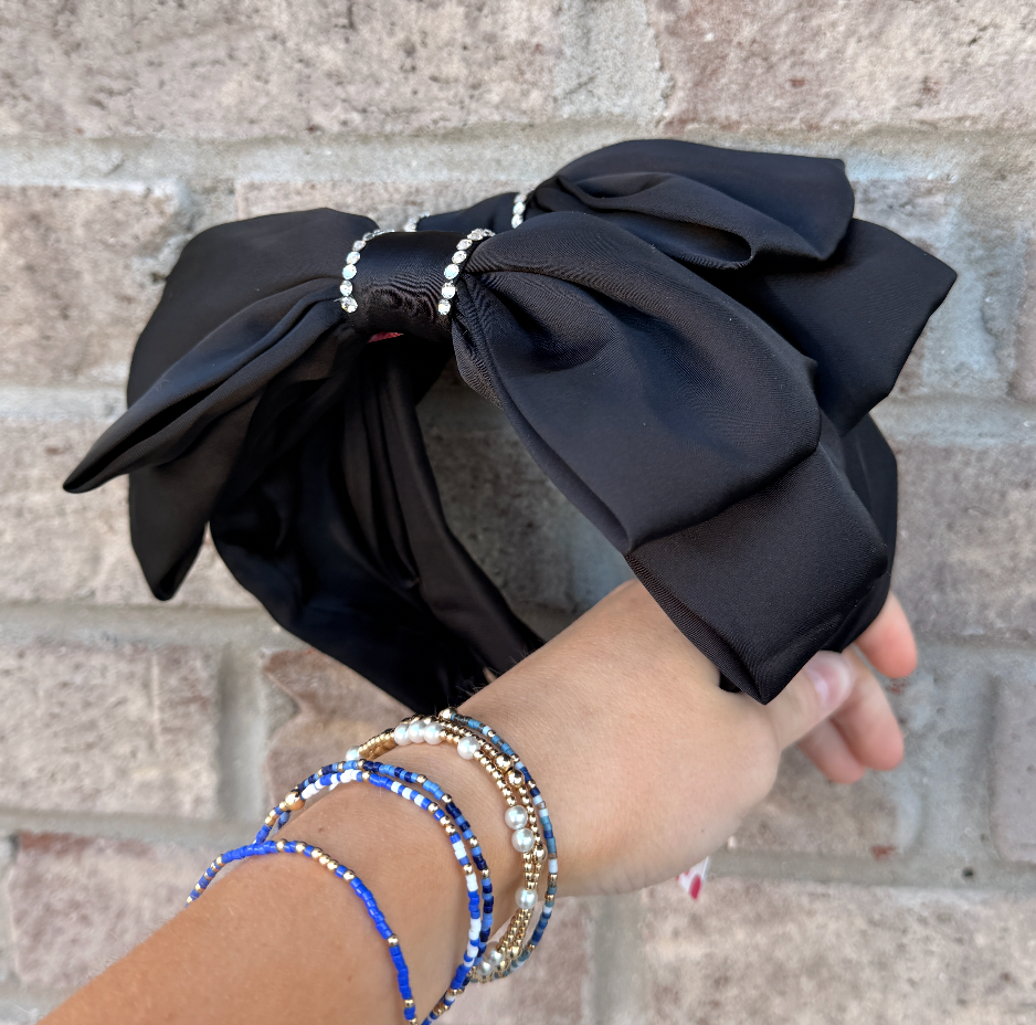 Large Satin Bow Headband, Black