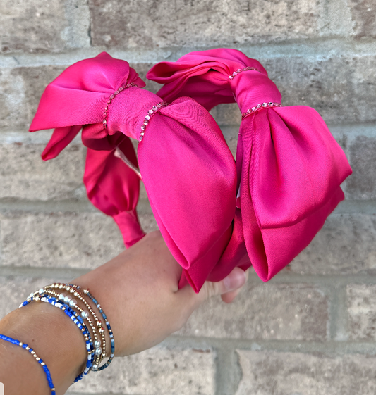 Large Satin Bow Headband, Hot Pink
