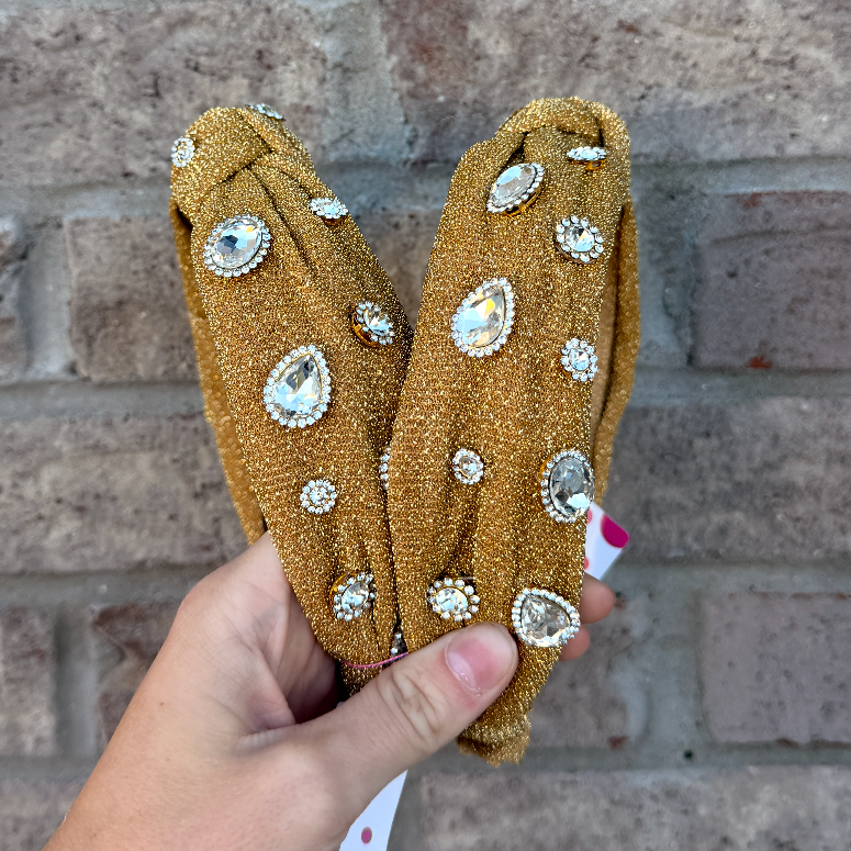 Shimmer Jeweled Knot Headband, Gold