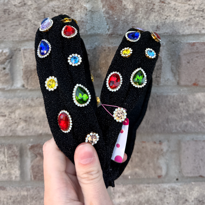Shimmer Jeweled Knot Headband, Black