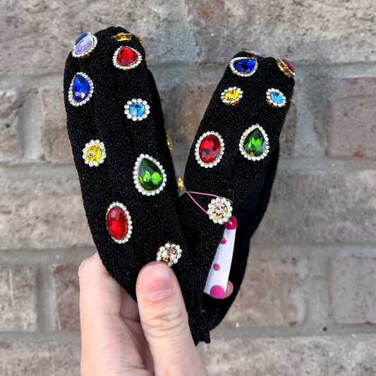 Shimmer Jeweled Knot Headband, Black