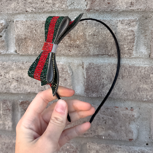 Red/Green Crystal Bow Thin Headband
