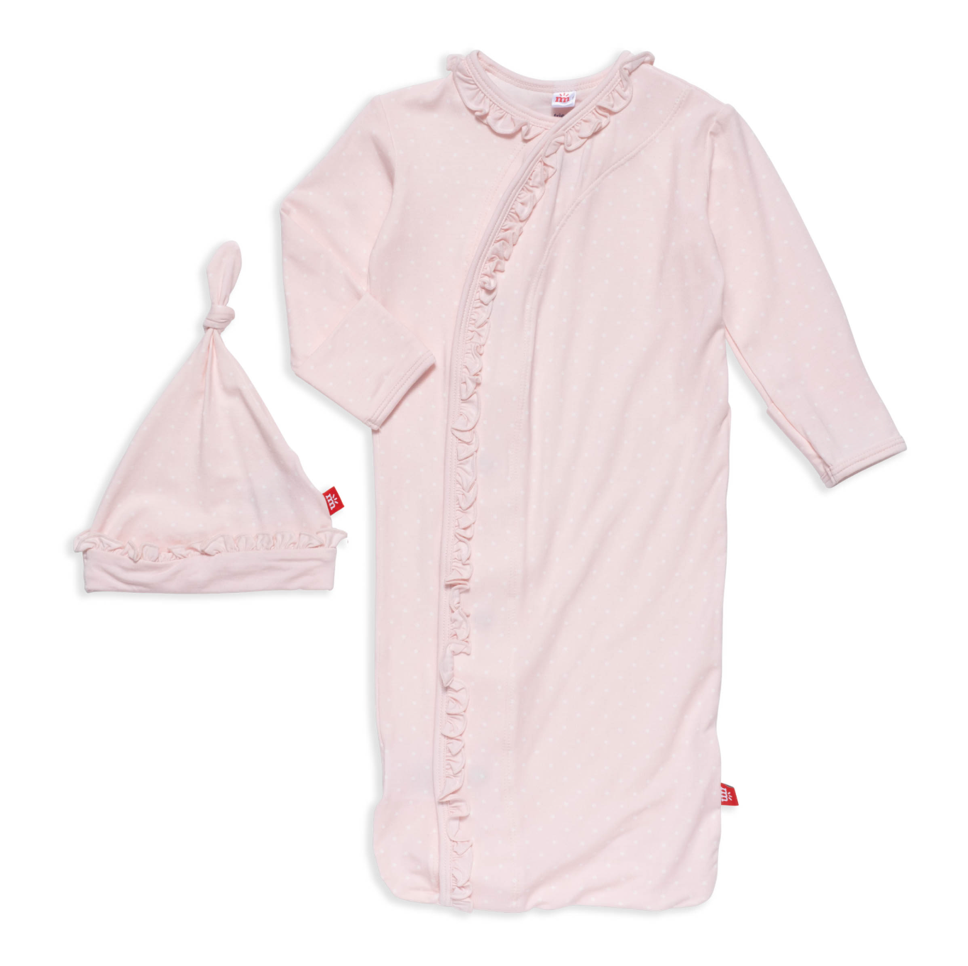 Modal Ruffle Gown + Hat, Pin Dot Pink - Magpies Paducah