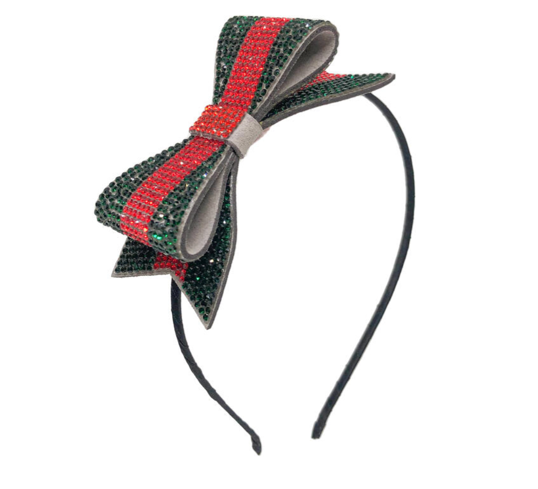 Red/Green Crystal Bow Thin Headband