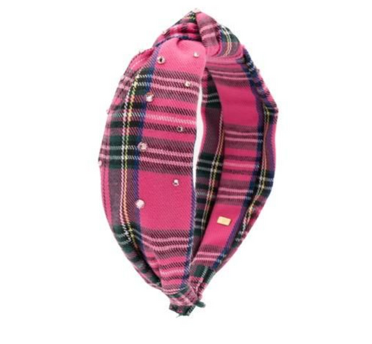 Pink Plaid Knot Headband