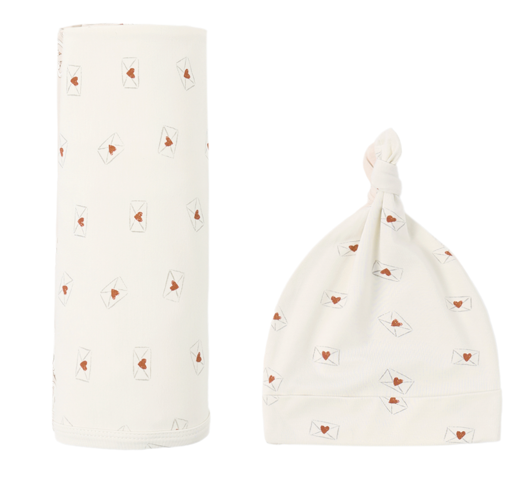 Bamboo Swaddle & Knotted Hat, Valentine