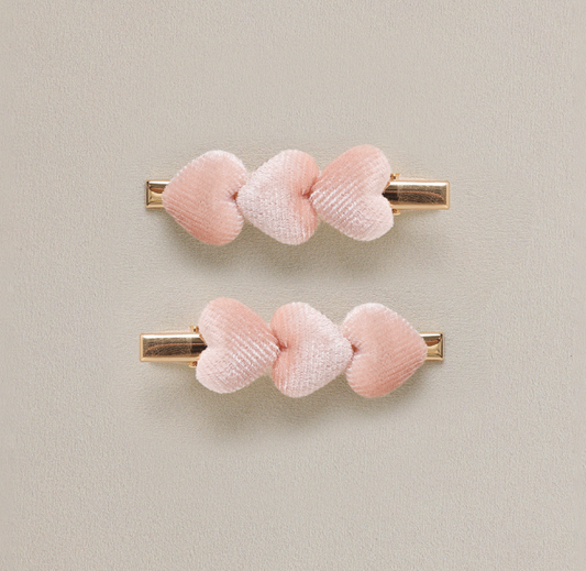 Velvet Heart Clips, Pink