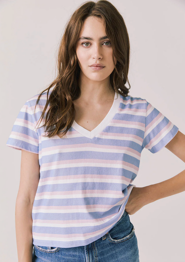 Women's Pastel Stripe V-neck Tee