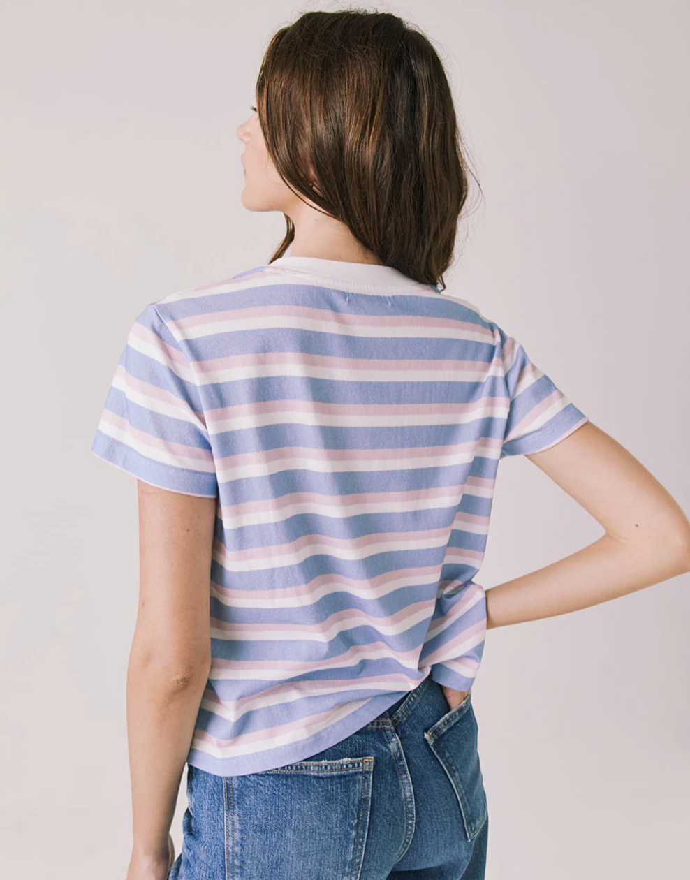 Women's Pastel Stripe V-neck Tee