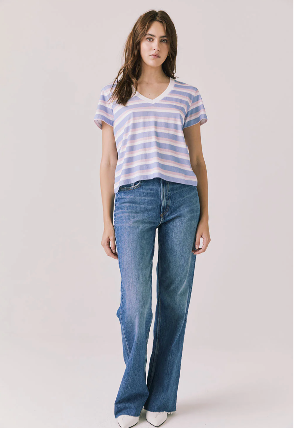 Women's Pastel Stripe V-neck Tee