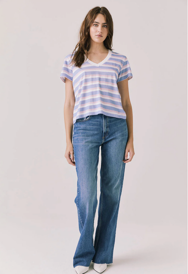 Women's Pastel Stripe V-neck Tee