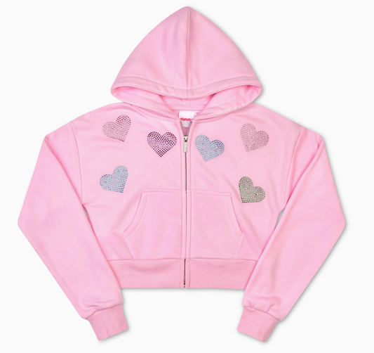 Sparkling Hearts Cropped Zip Sweatshirt