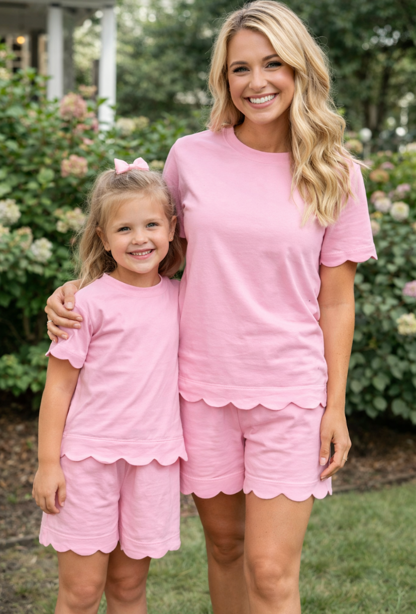 Women's Scalloped Short Set, Pink