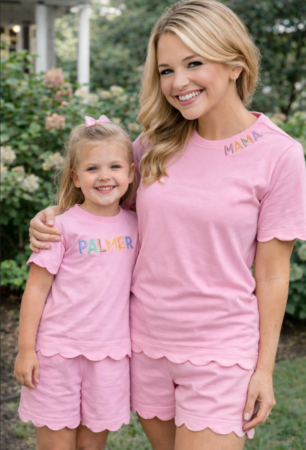 Women's Scalloped Short Set, Pink