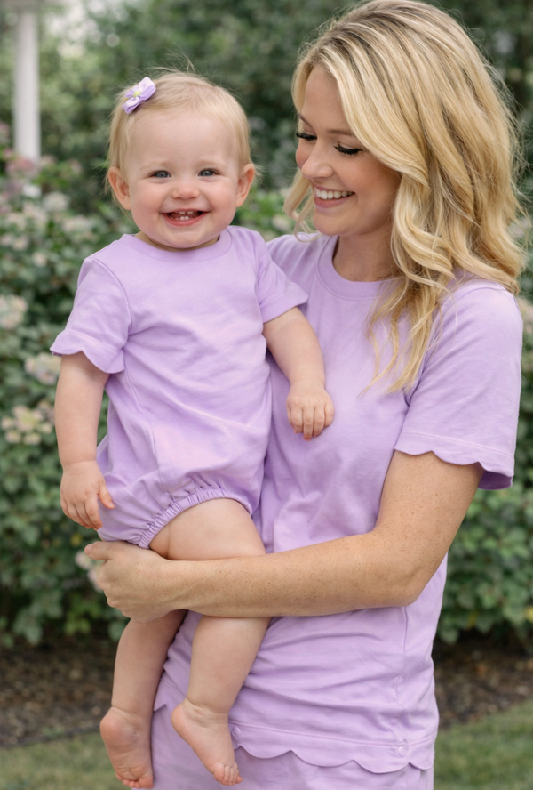 Women's Scalloped Short Set, Purple