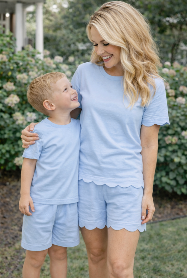 Women's Scalloped Short Set, Light Blue